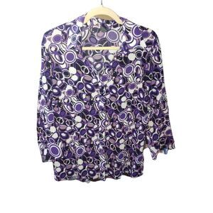 Bay Studio Career Women'sβSize Large Purple/White/Black Button Up Blouse.